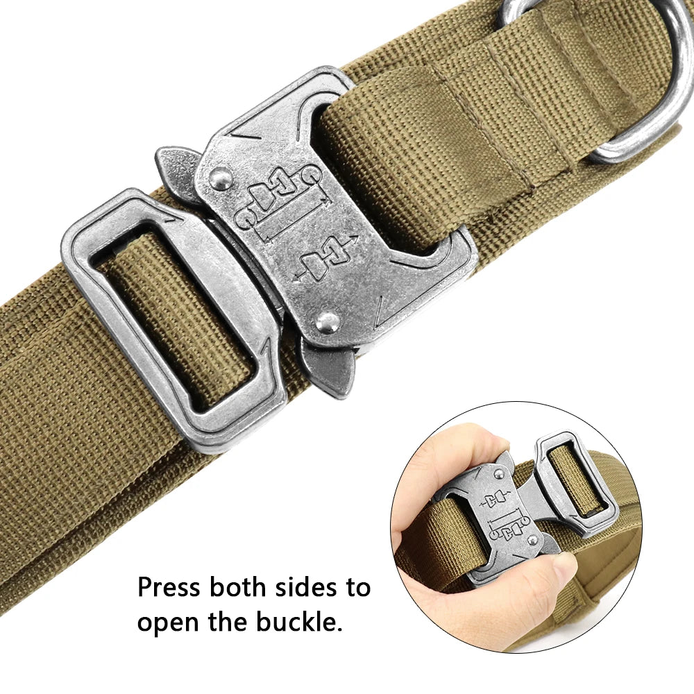 Military Tactical Dog Collar & Bungee Leash Set – Nylon Training Collar for Medium to Large Dogs