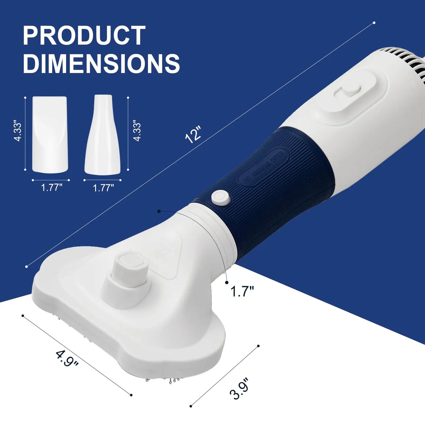 3-in-1 Pet Hair Dryer Slicker Brush for Dogs & Cats – Quiet, Portable, Adjustable Temperature with Overheat Protection