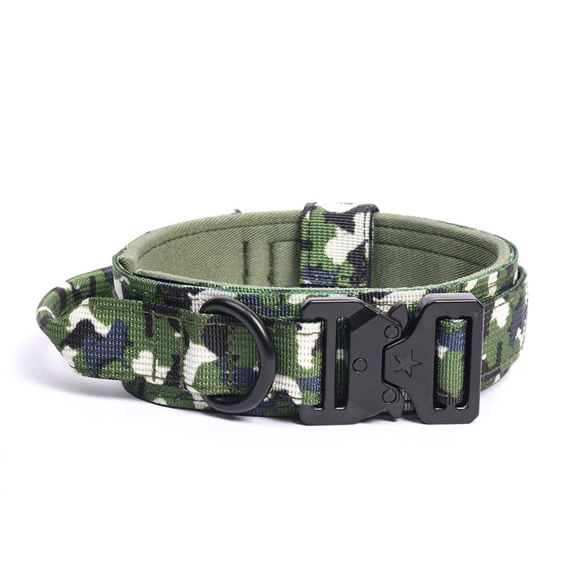 Outdoor Tactical Dog Collar – Adjustable Military Nylon Collar with Traction Rope for Pets