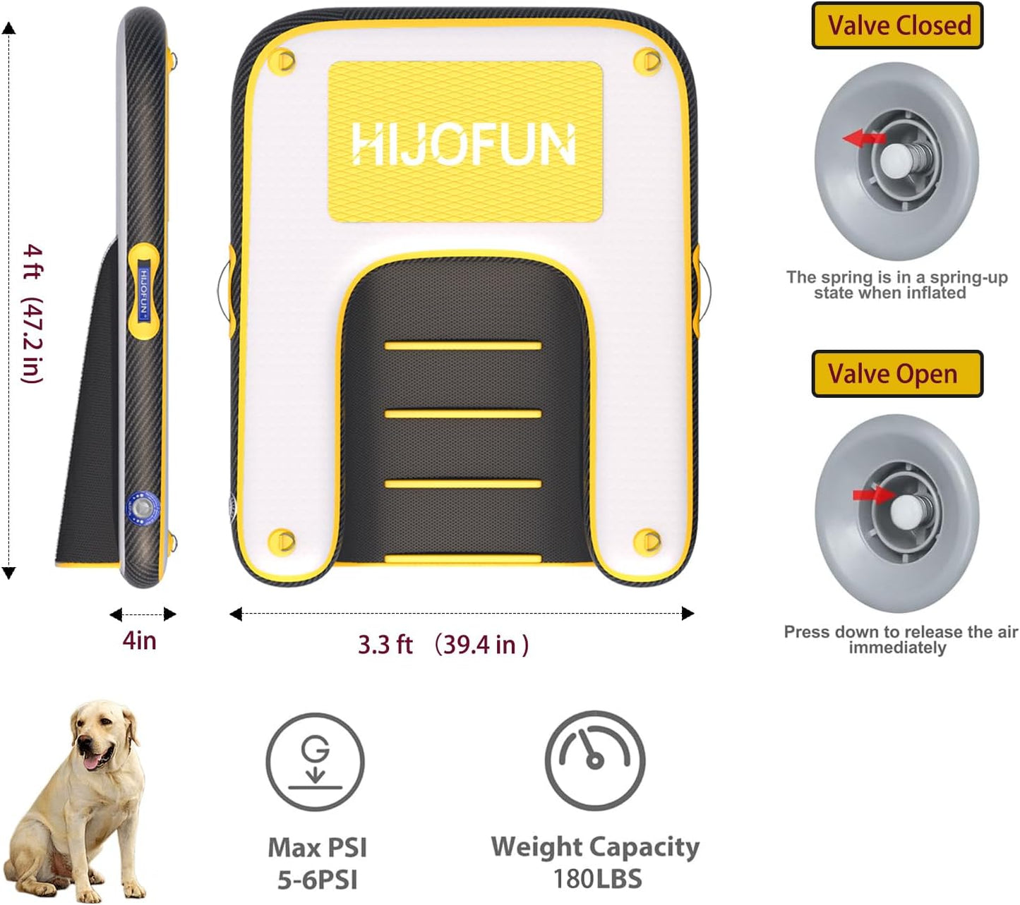HIJOFUN Inflatable Dog Boat Ramp – Heavy-Duty, Anti-Slip Water Ramp for Dogs | Up to 220 lbs