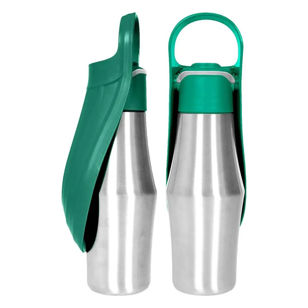 Portable Dog Water Bottle - 750ml (27oz) Stainless Steel Travel Water Dispenser with Leaf Shape Bowl for Small & Large Dogs
