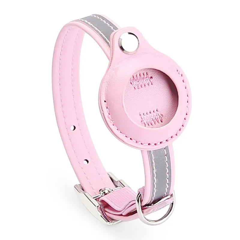 Reflective Leather Dog Collar for Apple Airtag – Adjustable Anti-Lost Collar for Dogs and Cats | Durable PU Leather, Safe & Stylish