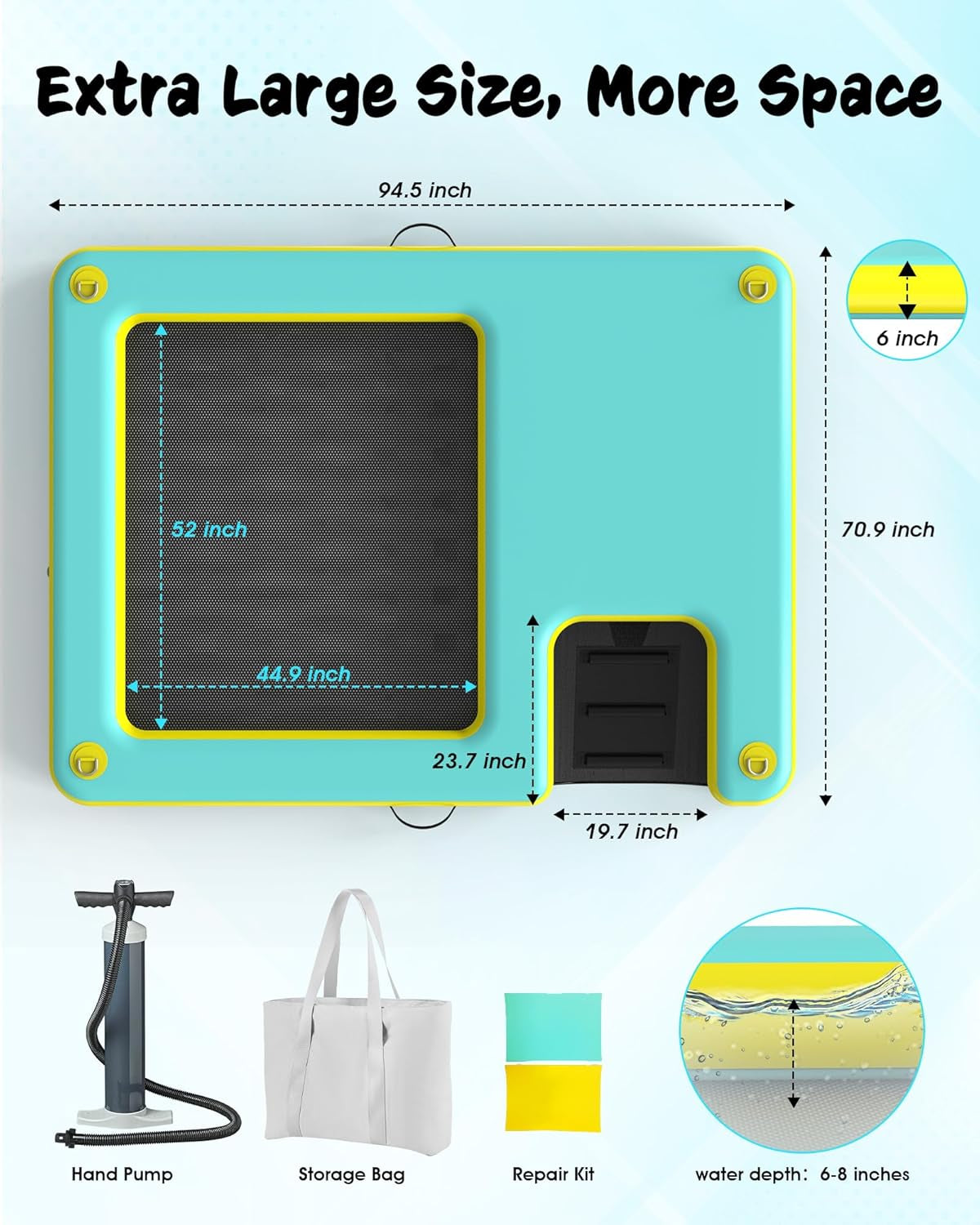 Lesotc Inflatable Floating Platform with Dog Ramp – 8ft x 6ft | 287 lbs Capacity | Non-Slip Water Access for Pets & Humans