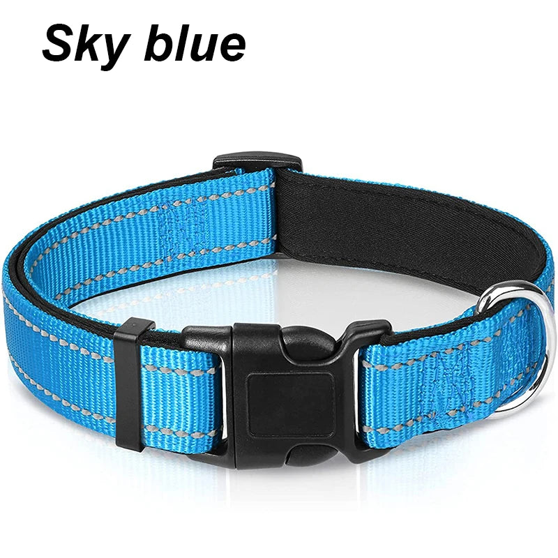 Reflective Dog Collar for Medium & Large Dogs – Adjustable, Soft Neoprene Padded Nylon, Sturdy & Comfortable