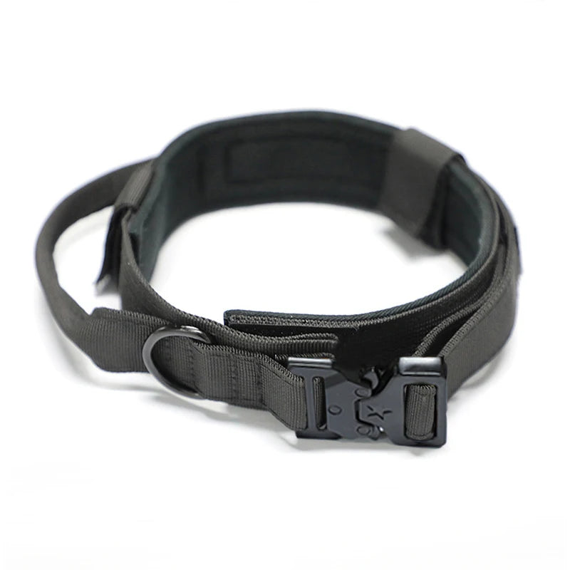 Outdoor Tactical Dog Collar – Adjustable Military Nylon Collar with Traction Rope for Pets