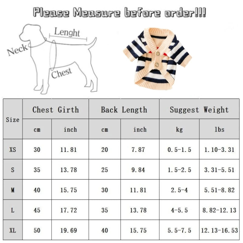 Knitted Winter Sweater for Dogs & Cats – Striped Cardigan for Small Pets