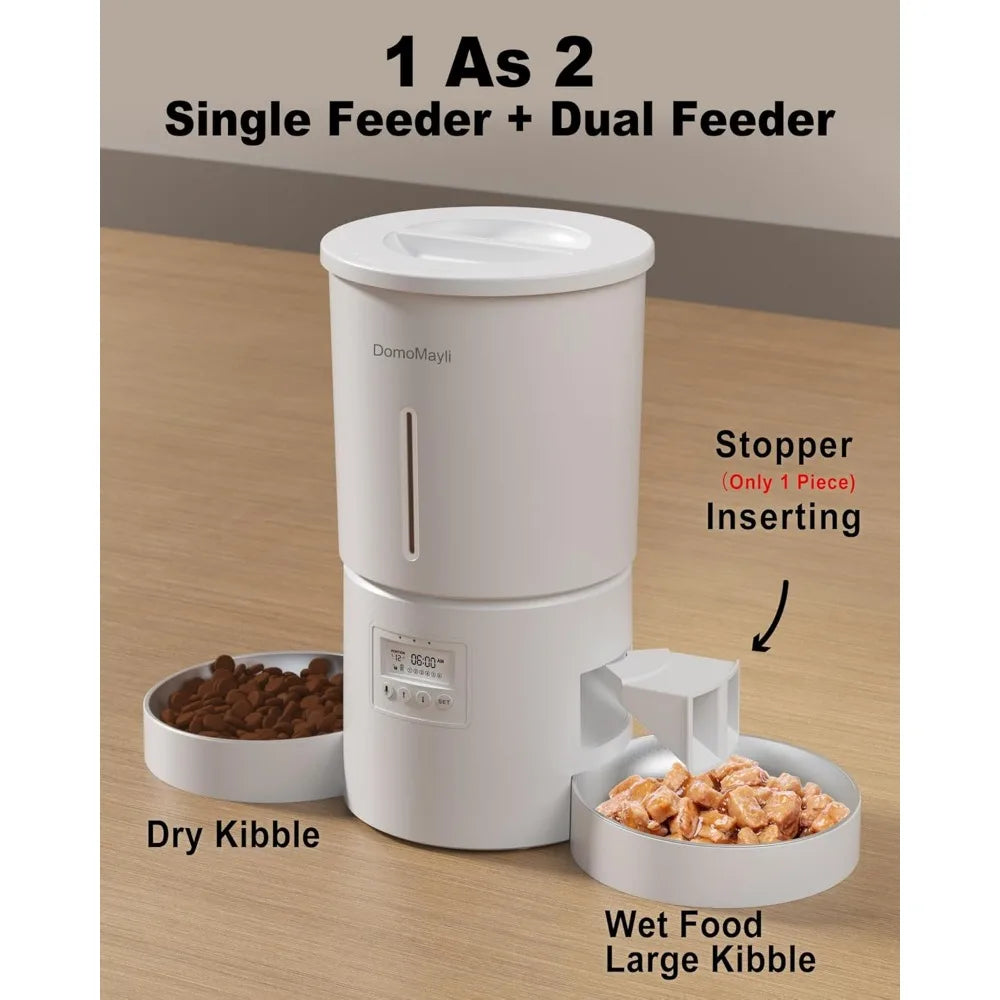 Automatic Dual Cat Feeder for 2 Cats | 6 Meals/Day, 12 Portions/Meal | Smart Pet Food Dispenser with Flexible Schedule