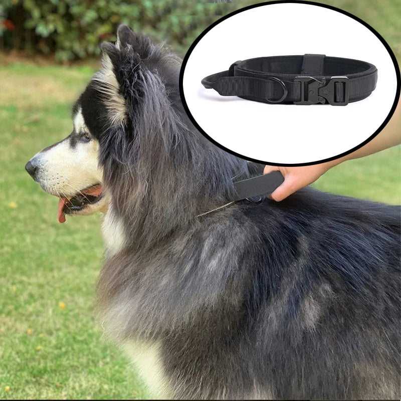 Outdoor Tactical Dog Collar – Adjustable Military Nylon Collar with Traction Rope for Pets