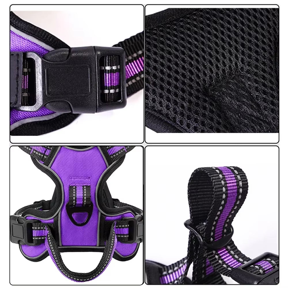 Adjustable Nylon Dog Harness Vest – Reflective, No-Pull Pet Harness for Small to Large Dogs