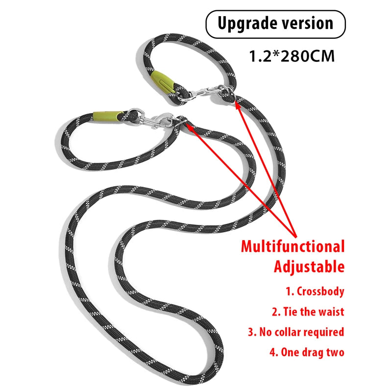 CAWAYI KENNEL Reflective Nylon Dog Leash for Hands-Free Running – Traction Rope Leads for Small to Large Dogs