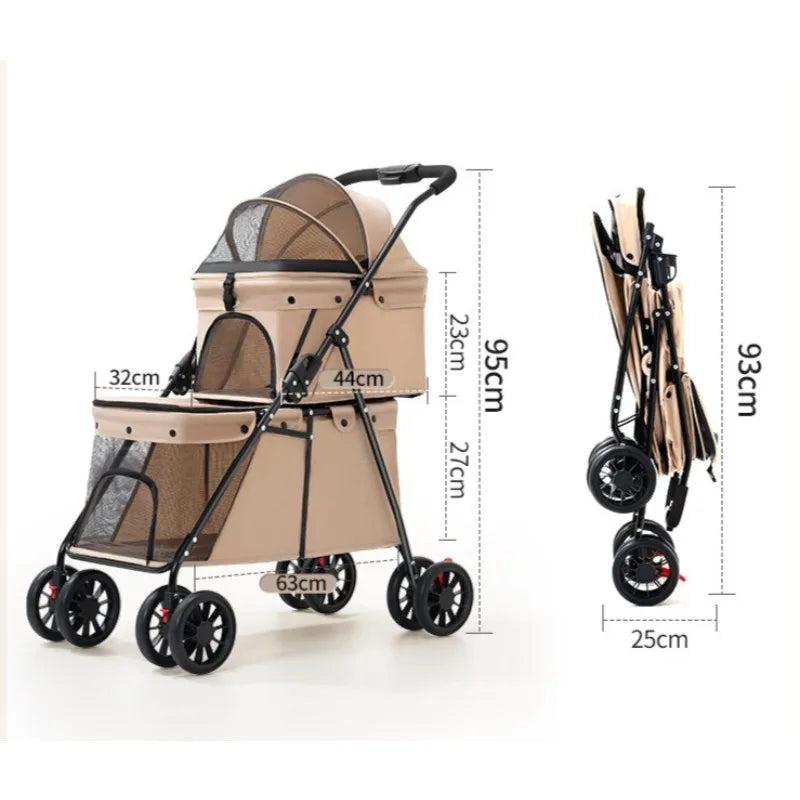 Double Pet Stroller – One-Hand Folding Dog & Cat Travel Carrier, Max 24KG