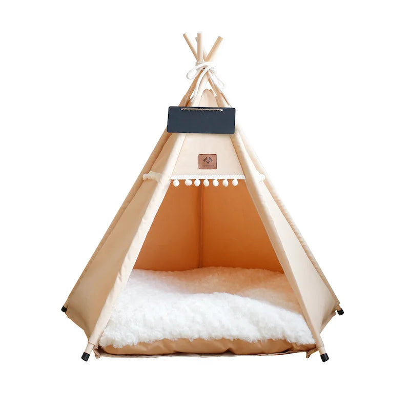 Pet Teepee Dog & Cat Bed Tent – Portable Puppy House with Thick Cushion, Suitable for Small to Medium Pets