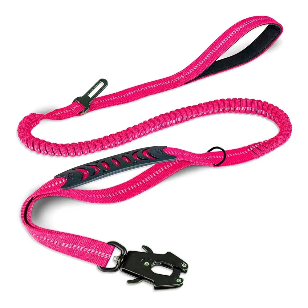 Reflective Bungee Dog Leash – Heavy Duty Tactical Leash with Car Seatbelt for Large Dogs