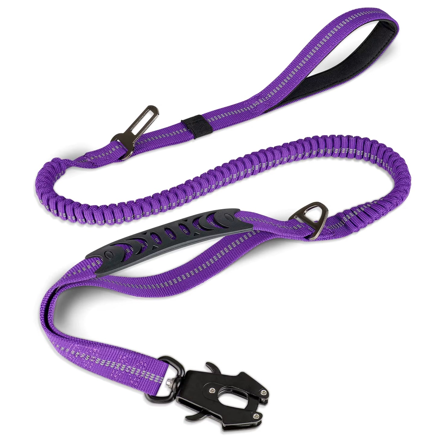 Reflective Bungee Dog Leash – Heavy Duty Tactical Leash with Car Seatbelt for Large Dogs