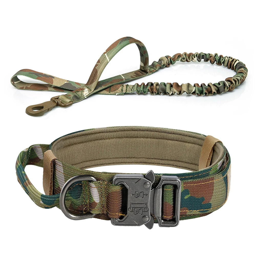 Heavy Duty Tactical Dog Collar & Leash Set – Military Collar with Handle for Medium/Large Dogs