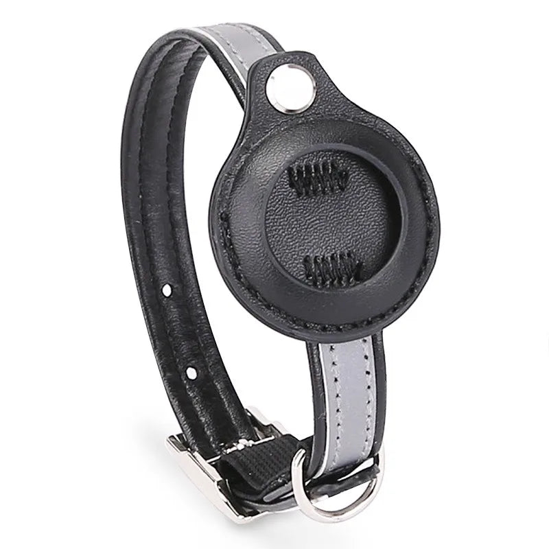Reflective Leather Dog Collar for Apple Airtag – Adjustable Anti-Lost Collar for Dogs and Cats | Durable PU Leather, Safe & Stylish