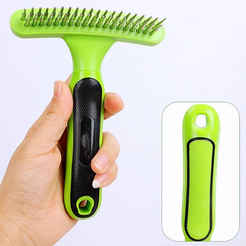 Double Teeth Dog Comb Pet Hair Remover, Stainless Steel Grooming Brush for Dogs & Cats, Effective Fur Detangler & Massage Tool