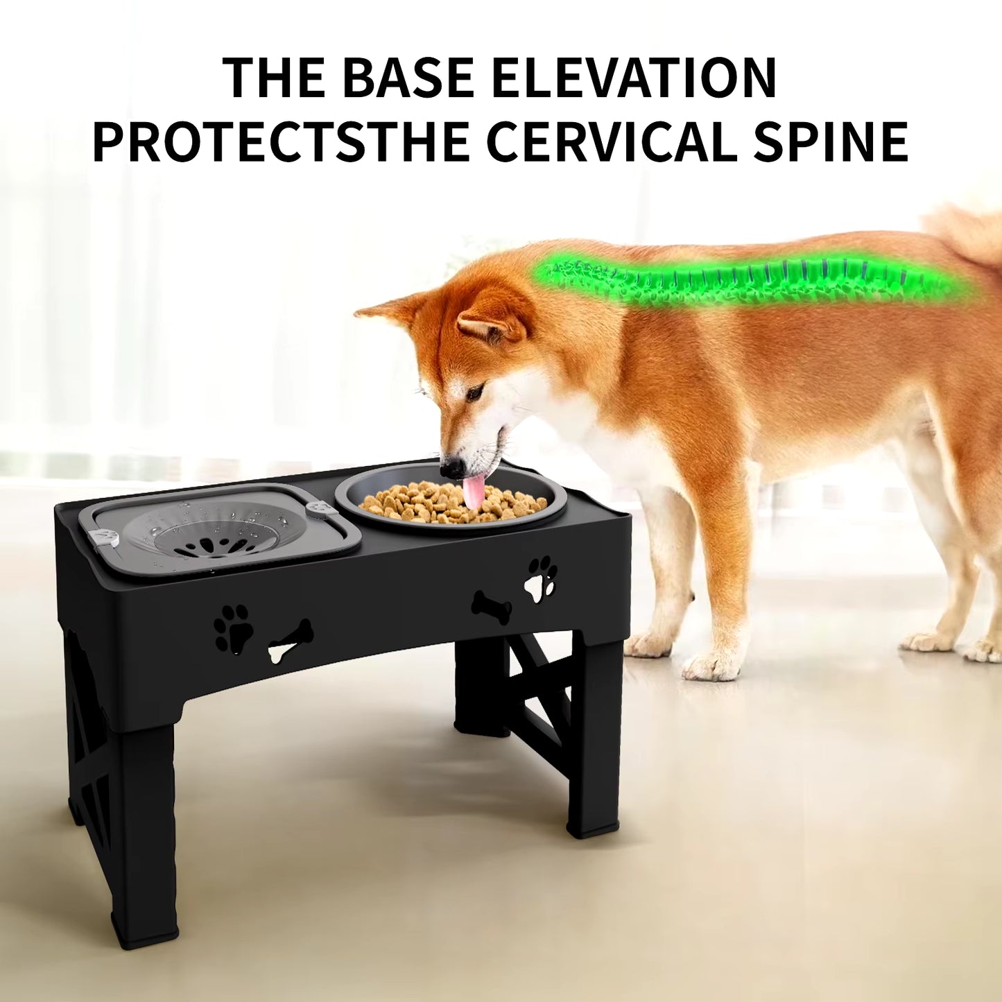 Adjustable Pet Feeder with Slow Feed Bowls | 3-in-1 Double Bowls | Foldable & Height Adjustable for Pets