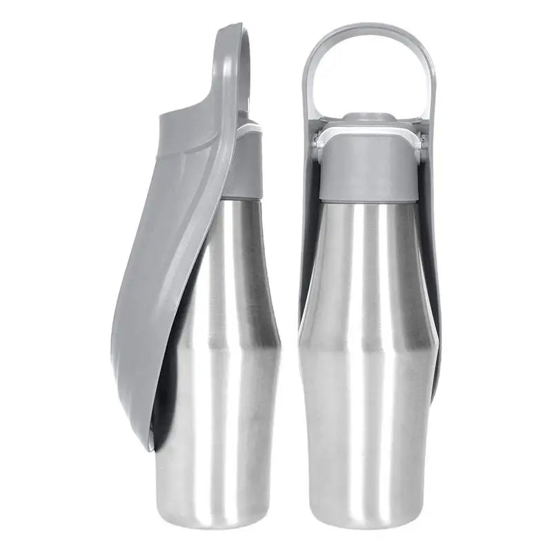 Portable Dog Water Bottle - 750ml (27oz) Stainless Steel Travel Water Dispenser with Leaf Shape Bowl for Small & Large Dogs