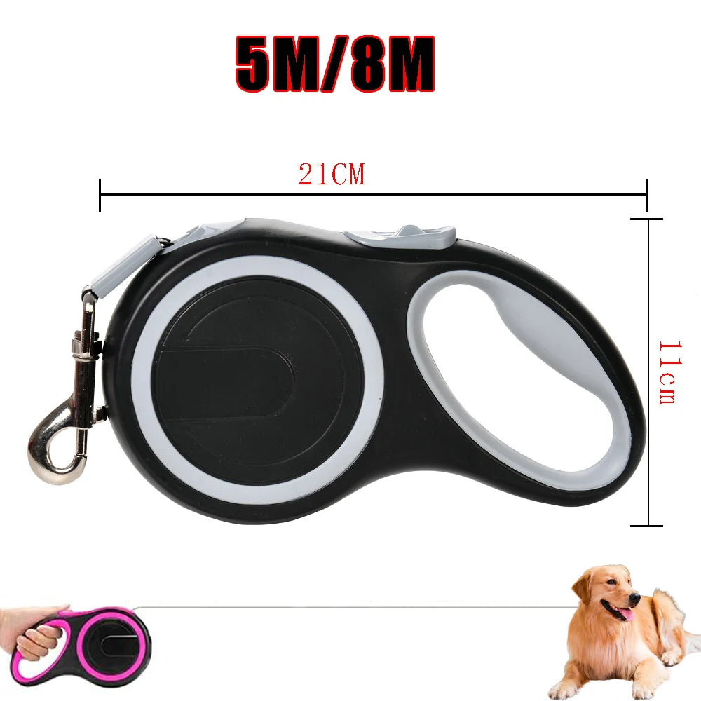 Outdoor Hiking Retractable Dog Leash 5M & 8M for Small & Large Dogs - Durable Puppy Lead Chain for Golden Retrievers, Pugs, and More