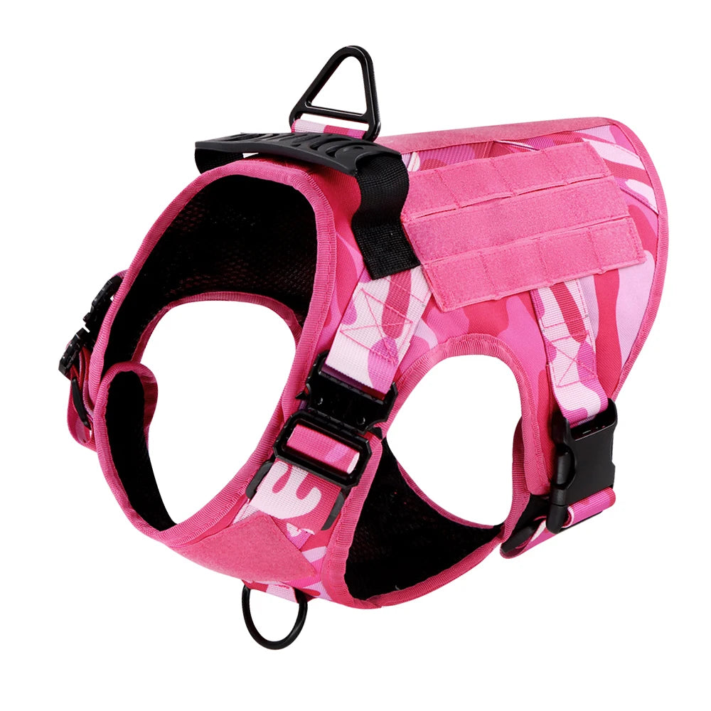 Military Dog Pink Harness & Leash Set – Adjustable Tactical Vest for Medium/Large Dogs