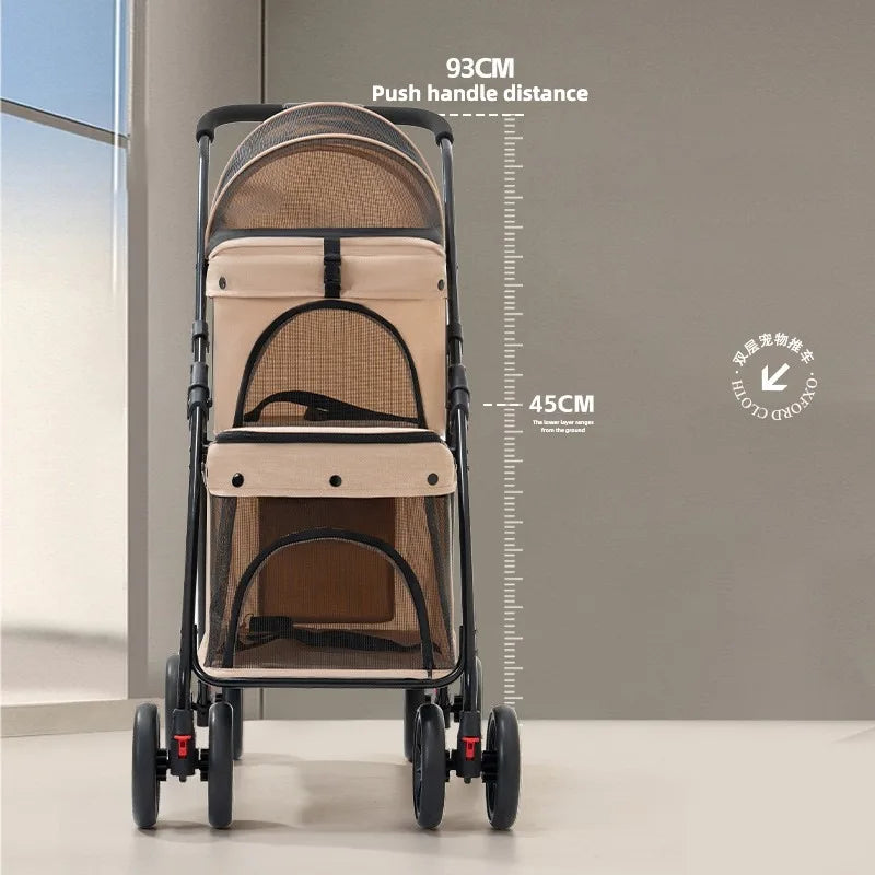 Double Pet Stroller – One-Hand Folding Dog & Cat Travel Carrier, Max 24KG