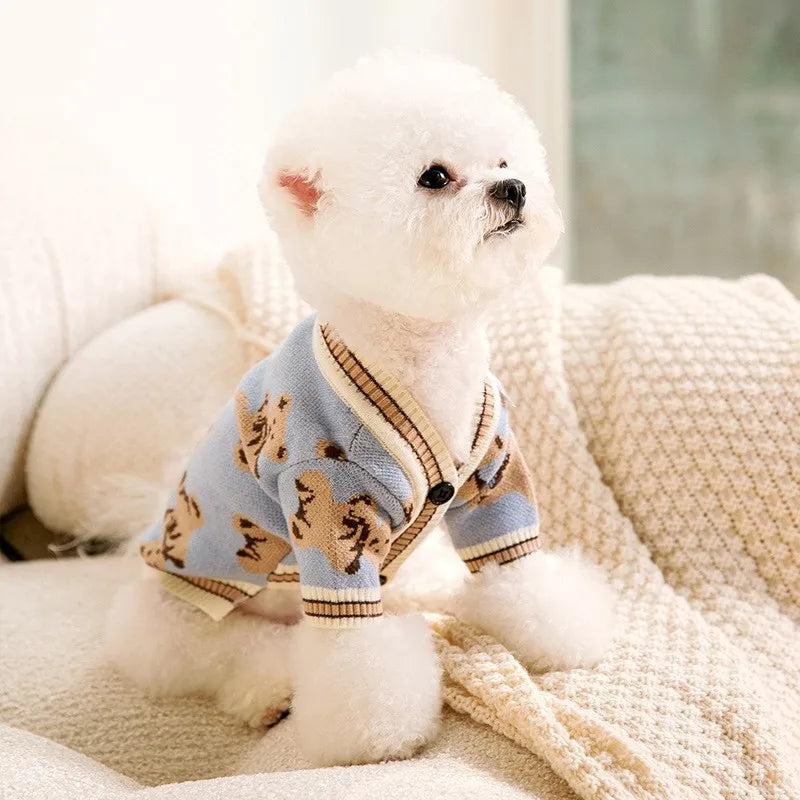 Knitted Winter Sweater for Dogs & Cats – Striped Cardigan for Small Pets
