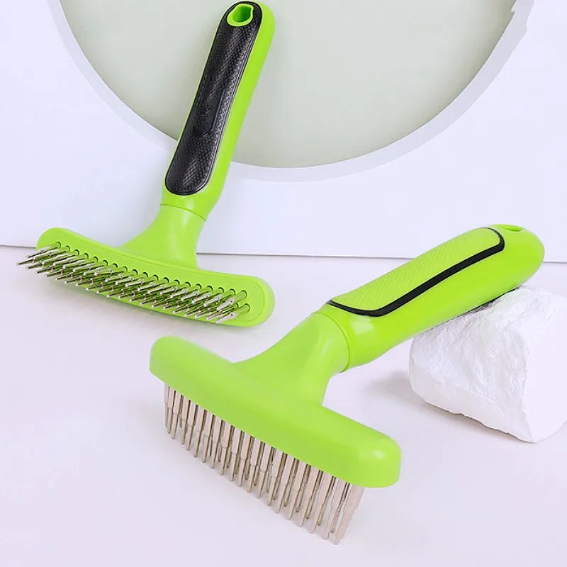 Double Teeth Dog Comb Pet Hair Remover, Stainless Steel Grooming Brush for Dogs & Cats, Effective Fur Detangler & Massage Tool