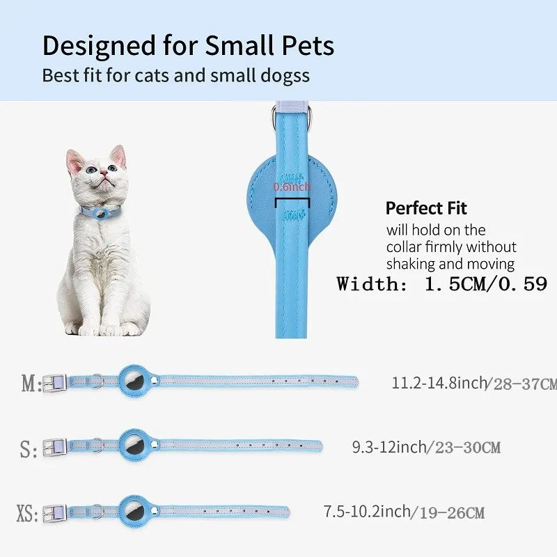 Reflective Leather Dog Collar for Apple Airtag – Adjustable Anti-Lost Collar for Dogs and Cats | Durable PU Leather, Safe & Stylish