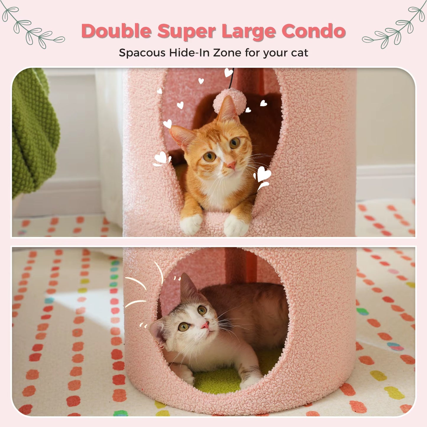 2-Storey Cat Bed for Indoor Cats with Removable Flower Perch & Hanging Toy – Comfortable Cat Condo