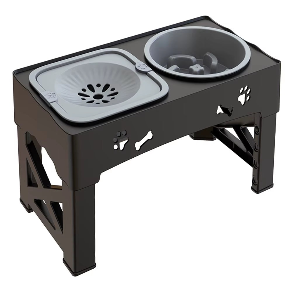 Adjustable Pet Feeder with Slow Feed Bowls | 3-in-1 Double Bowls | Foldable & Height Adjustable for Pets