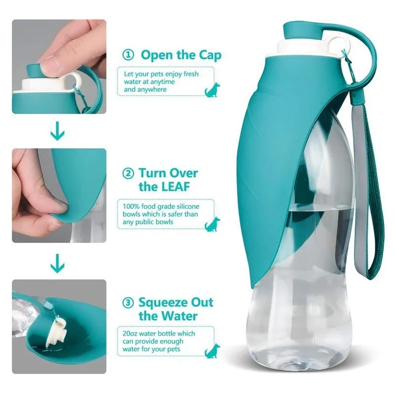 580ml (20oz) Portable Dog Water Bottle - Travel-Friendly Silicone Water Dispenser & Dog Bowl for Small, Medium, and Large Dogs