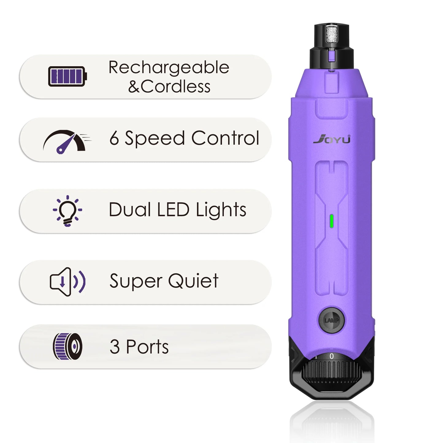 6-Speed Rechargeable Dog Nail Grinder – Quiet & Safe Electric Pet Nail Trimmer for Painless Grooming