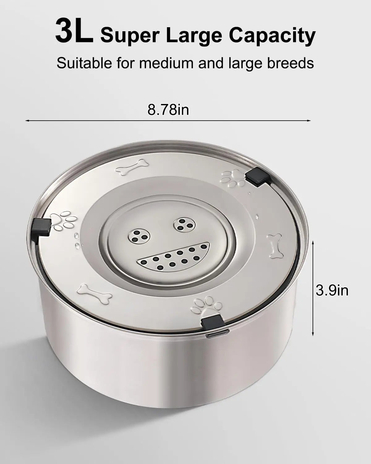 3L Stainless Steel No Spill Water Bowl for Dogs | Non-Slip, Slow Drinking Feeder for Medium & Large Dogs