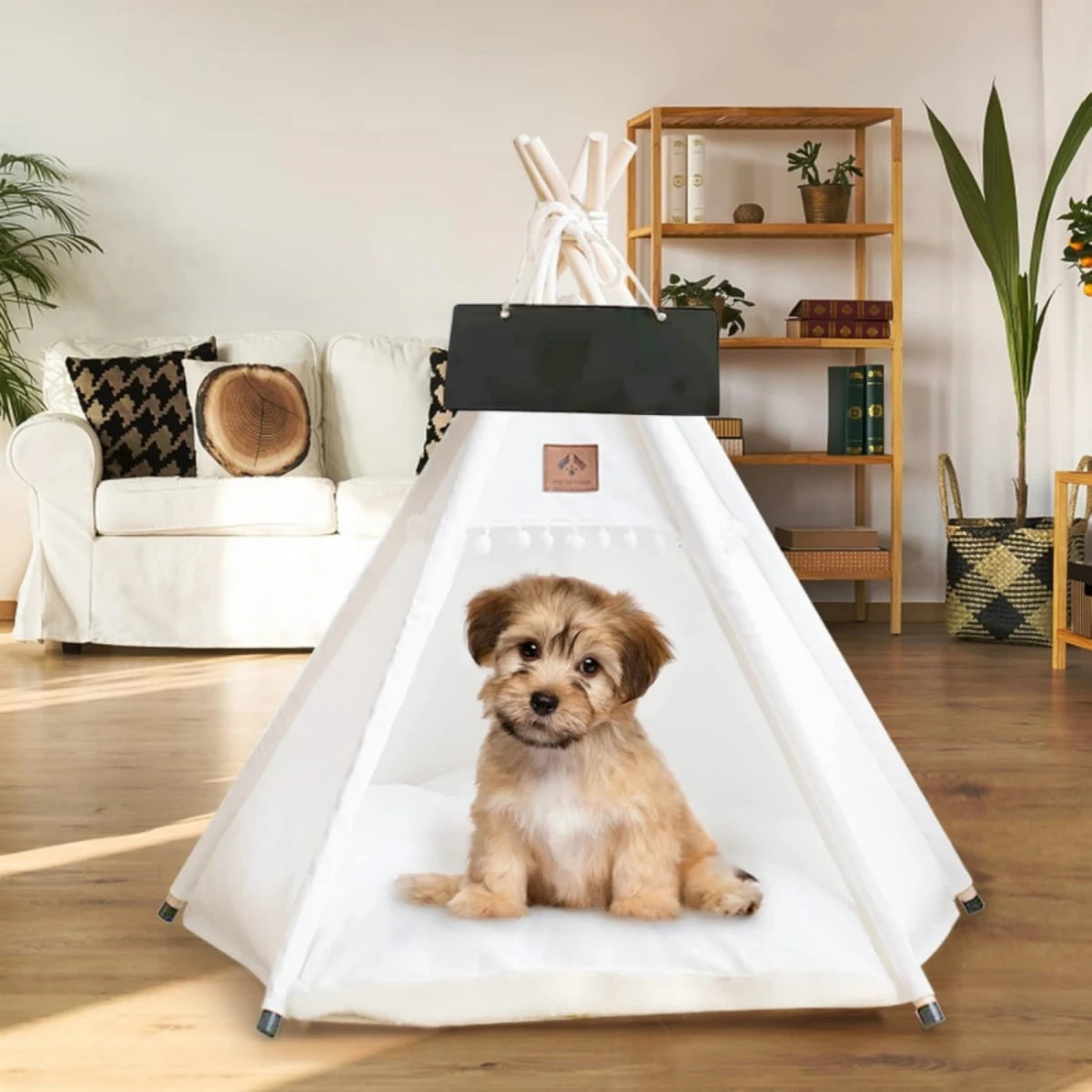 Pet Teepee Dog & Cat Bed Tent – Portable Puppy House with Thick Cushion, Suitable for Small to Medium Pets