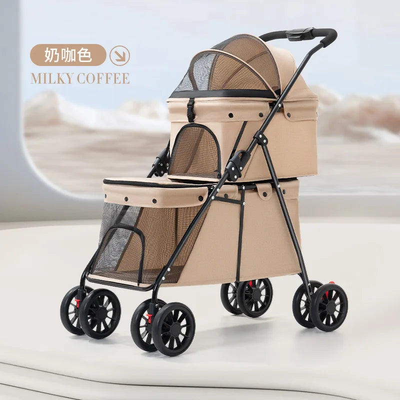 Double Pet Stroller – One-Hand Folding Dog & Cat Travel Carrier, Max 24KG