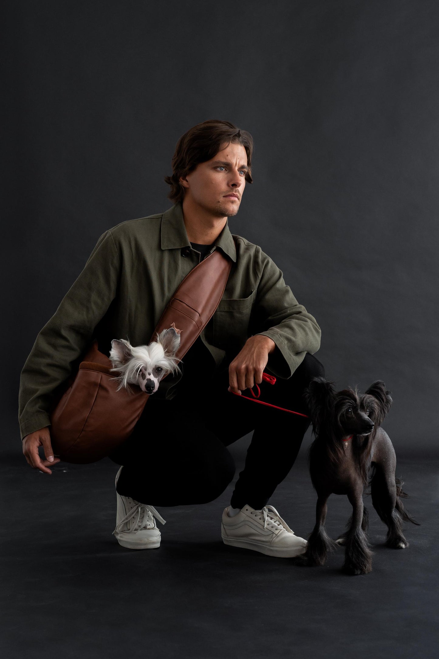 Luxury Dog Sling Carrier for Small Dogs - Adjustable Padded Strap, Vegan Leather, Breathable Plush, 3X Safety Features (Brown)