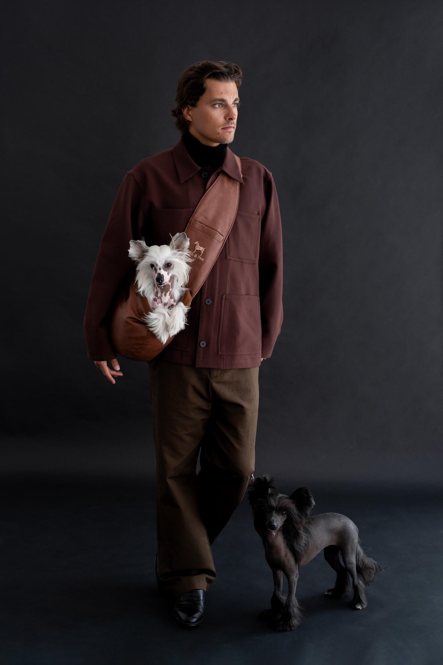 Luxury Dog Sling Carrier for Small Dogs - Adjustable Padded Strap, Vegan Leather, Breathable Plush, 3X Safety Features (Brown)