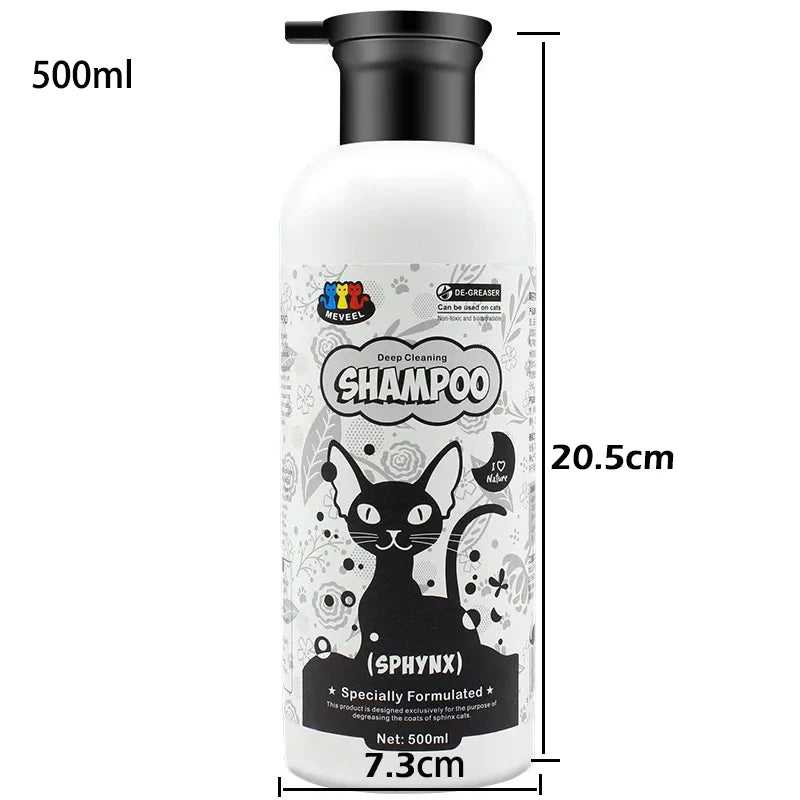 500ml Sphinx Cat Shampoo – Oil Control Body Wash for Hairless Cats, Gentle Pet Shower Gel
