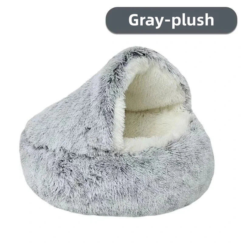 Autumn & Winter Plush Pet Bed – Warm, Semi-Enclosed Cat Nest