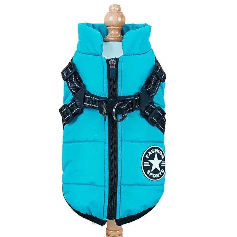 Winter Dog Coat with Harness – 2-in-1 Waterproof Fleece Jacket for Small to Large Dogs | Zipper Design