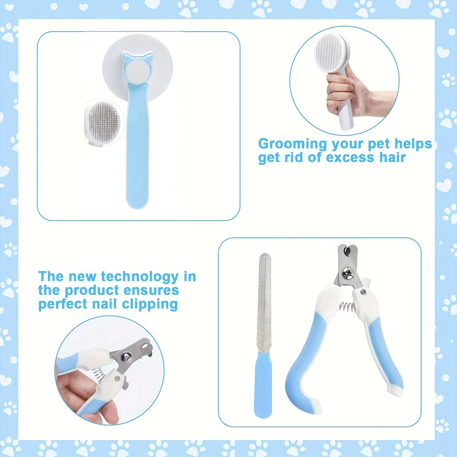 8Pcs Cat Brush Grooming Kit – Flea Comb, Pet Shampoo Bath Brush, Pet Shedding Brush, Silicone Toothbrush for Cats and Dogs