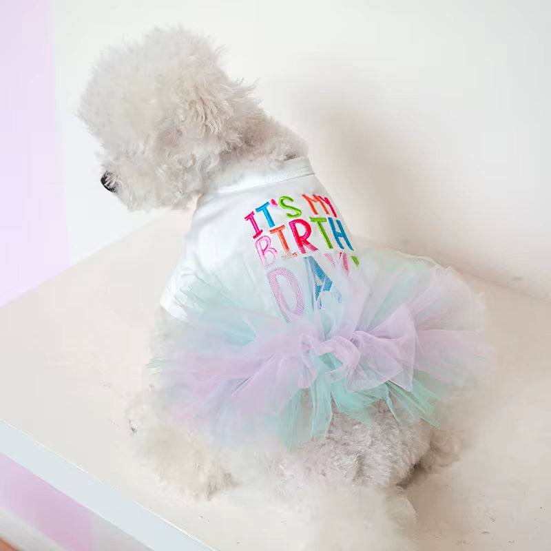 Layered Rainbow Veil Puppy Summer Dress – Cute Birthday Pet Dog Dress for Small Dogs & Cats