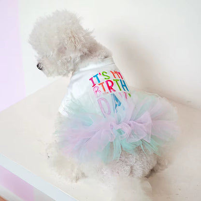 Layered Rainbow Veil Puppy Summer Dress – Cute Birthday Pet Dog Dress for Small Dogs & Cats