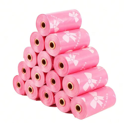 3/6/10 Rolls Thick & Durable Pet Poop Bags with Pink Bows – Leakproof Dog & Cat Waste Bags for Outdoor Walks, Multiple Sizes
