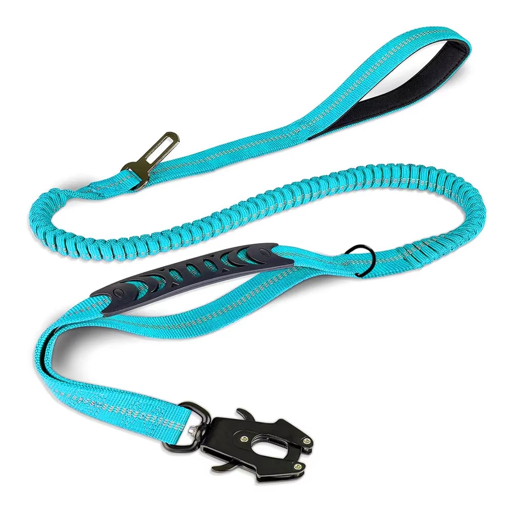 Reflective Bungee Dog Leash – Heavy Duty Tactical Leash with Car Seatbelt for Large Dogs