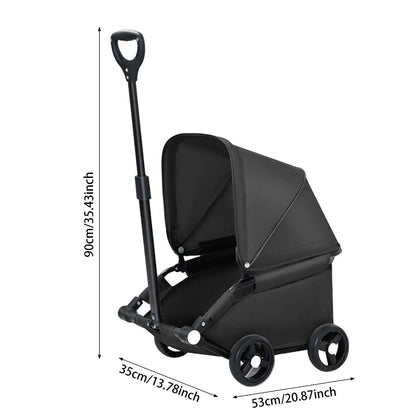 Portable Pet Stroller – 4 Wheels, Sun Protection for Dogs & Cats