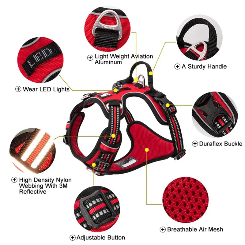 Truelove Reflective Nylon Dog Harness | No Pull, Adjustable Vest for Medium & Large Dogs | Comfortable & Safe Walking