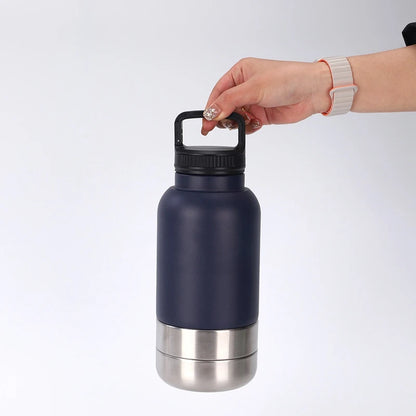32 Oz Portable Stainless Steel Pet Feeder – 3-In-1 Travel Bowl & Insulated Water Bottle for Dogs