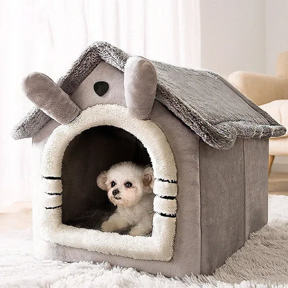 Cartoon Folding House for Dogs & Cats – Cozy Winter Kennels, Mattresses, and Pet Baskets